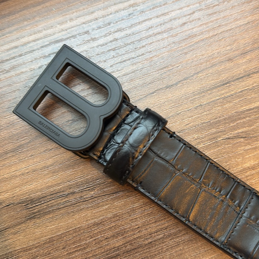 Balenciaga Men's Black Crocodile Embossed Belt